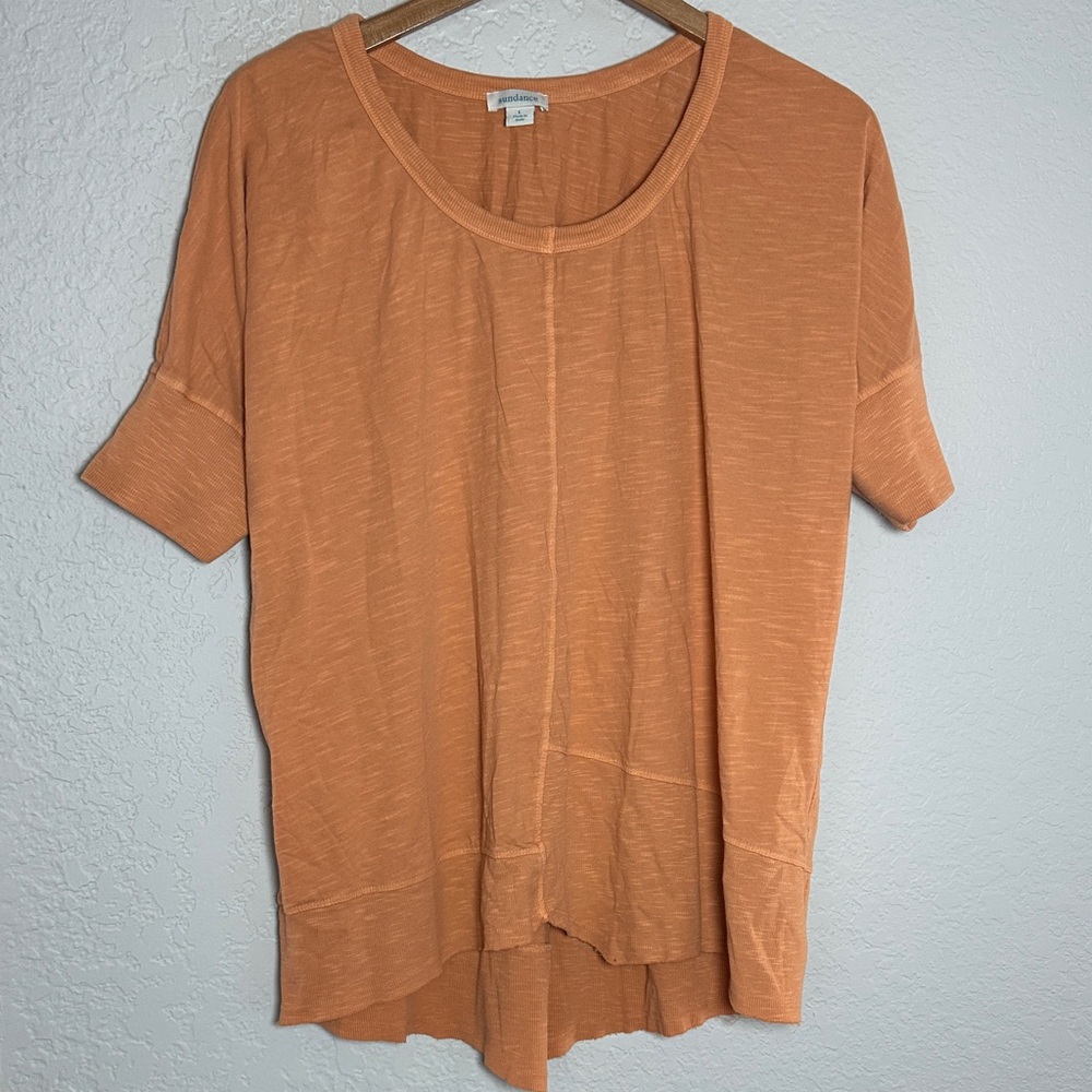 Sundance Orange Short Sleeve Top Tee Slub Knit Cotton Slouchy Oversized Large